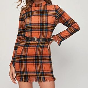 Tartan mock neck mini dress